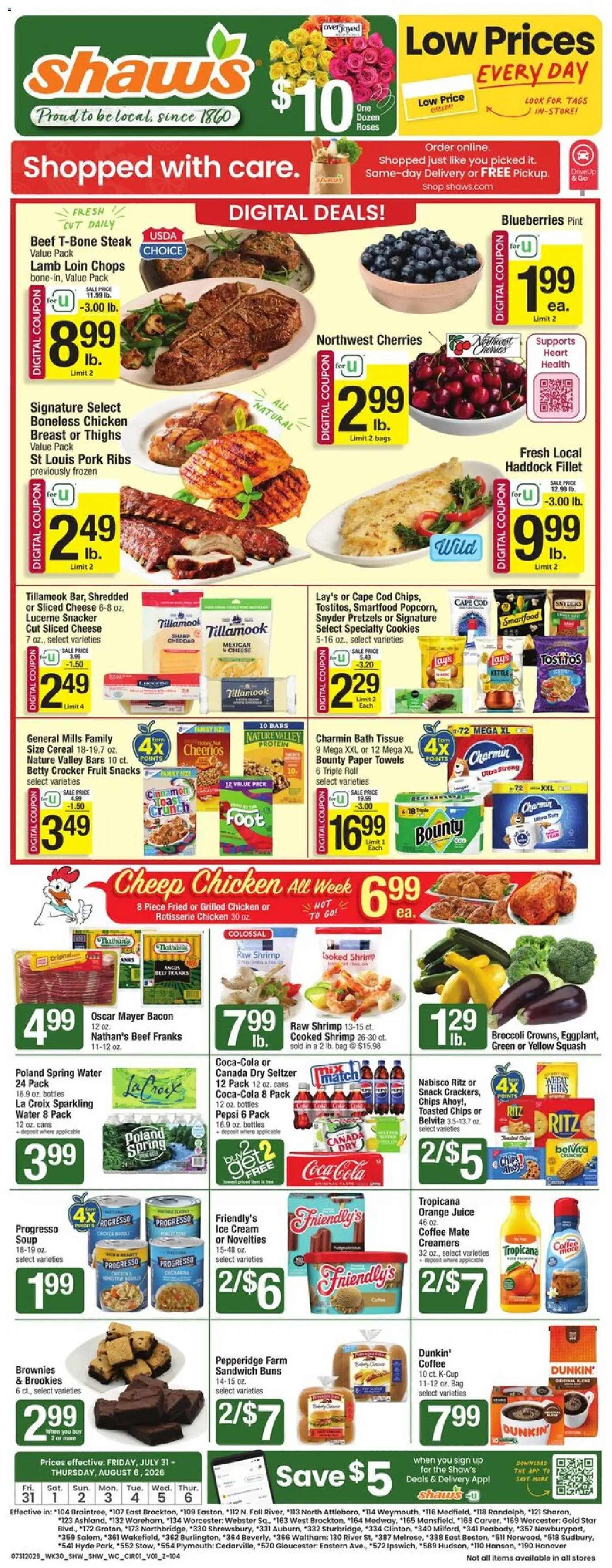 Shaw's Weekly Ad - valid from 07/31/2026 | Page: 1 | Products: Coffee, Ice cream, Ice, Cereal