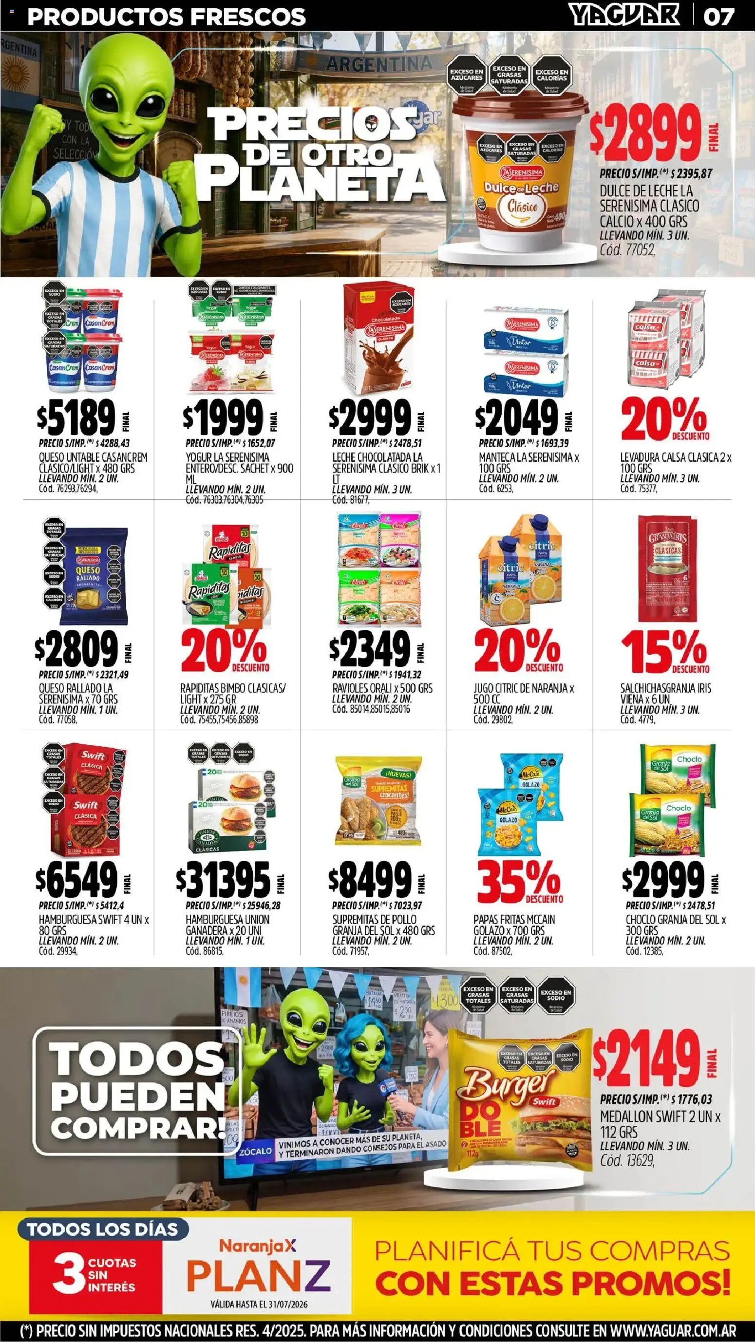 Yaguar - Oferta Semanal Mar del Plata │ válido desde el 29/06/2026 | Página: 7 | Productos: Choclo, Dulce de leche, Manteca, Jugo