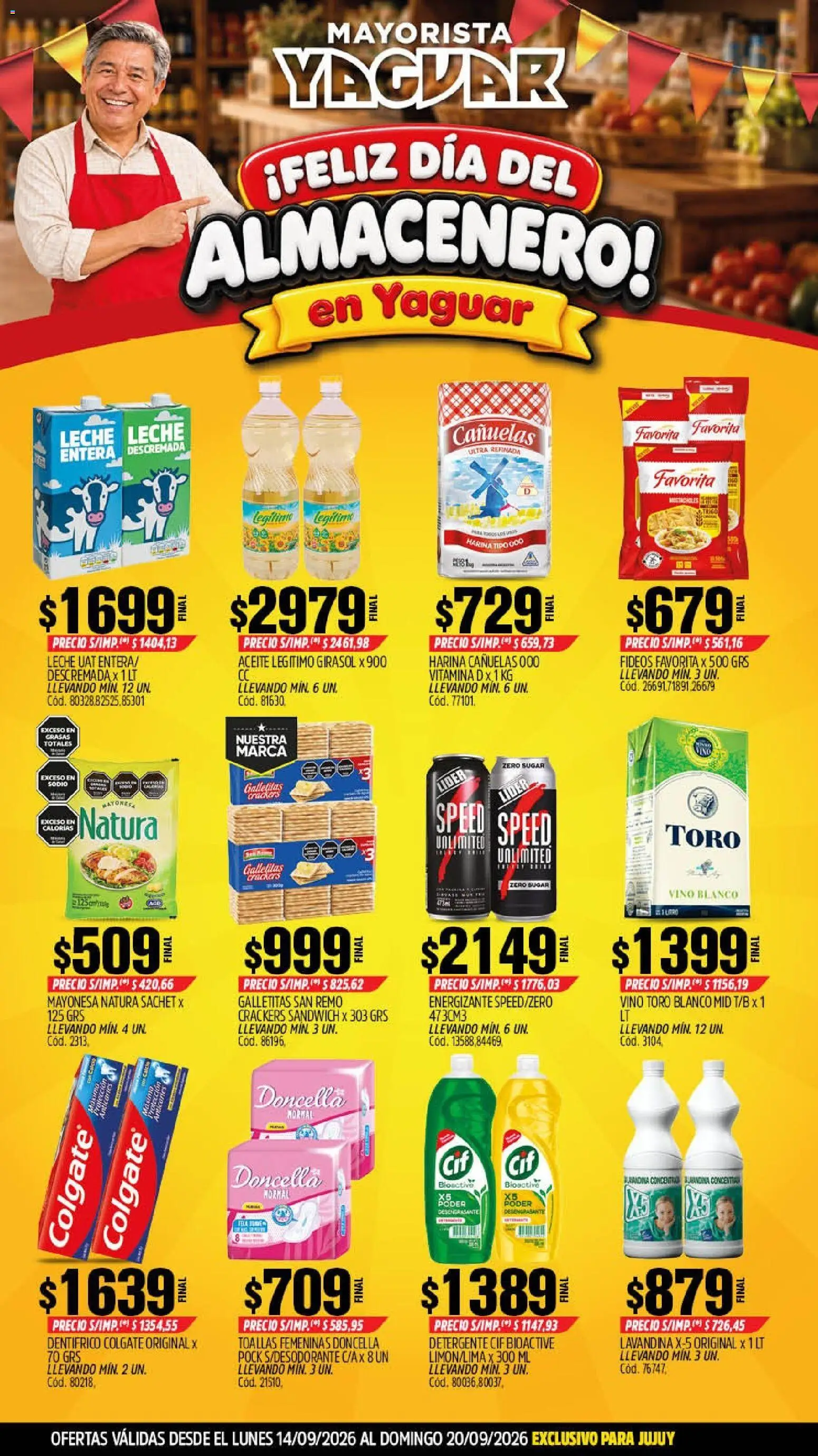 Yaguar - Oferta Semanal Jujuy │ válido desde el 14/09/2026 | Página: 1 | Productos: Vino blanco, Aceite, Vino, Fideos